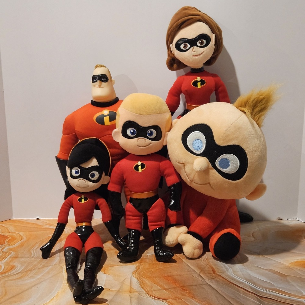 Disney Pixar The Incredibles Plush Lot 5 Complete Family Mr Mrs Violet Dash Jack